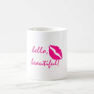 Mug Bonjour belle avec Lipstick rose