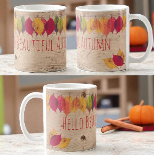 Mug Bonjour Belle Colorée Feuilles d'Automne Frontale