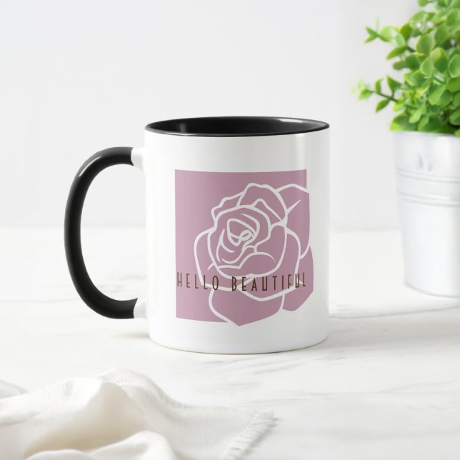 Mug Bonjour Belle - Rose Rose Moderne Élégant Café (Créateur téléchargé)