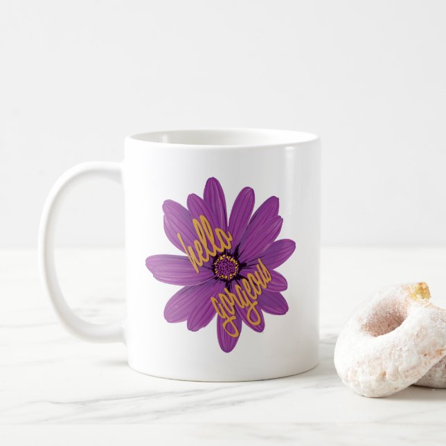 Mug Bonjour belle violet et fleur orange (Avec donut)
