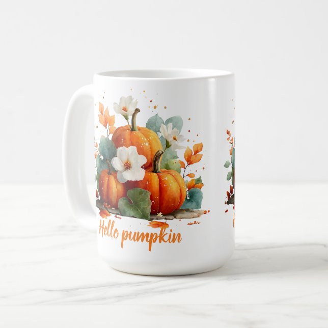 Mug Bonjour Citrouille Automne Floral Design (Devant gauche)