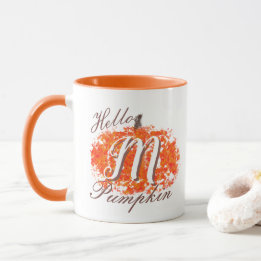 Mug Bonjour Citrouille Monogramme Abstrait Leaves Auto
