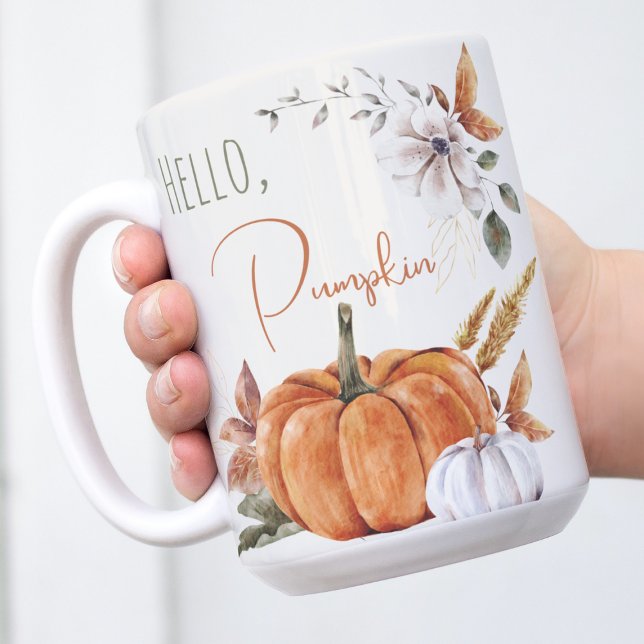 Mug Bonjour Citrouille Rustique Automne aquarelle (Hello Pumpkin Watercolor Mug)