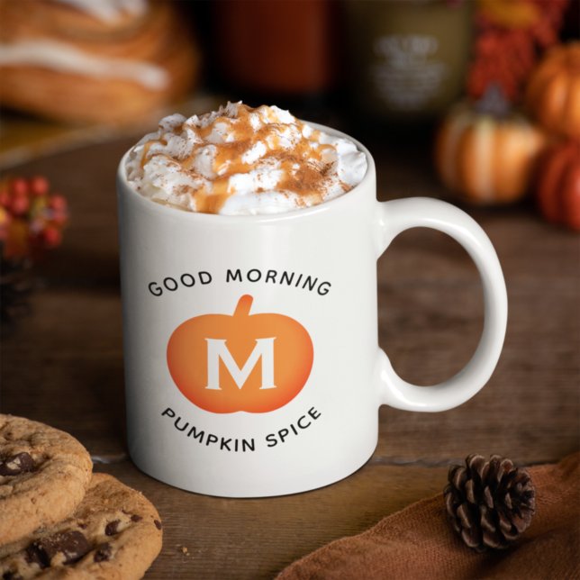 Mug Bonjour Citrouille Spice Orange Monogramme Citroui (Créateur téléchargé)