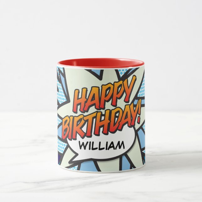 Mug BONJOUR D'ANNIVERSAIRE amusant Retro Comic Book (Centre)