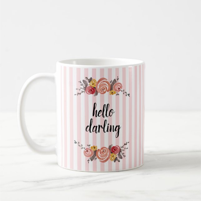 Mug Bonjour Darling Stripe Peinture Fleur (Gauche)