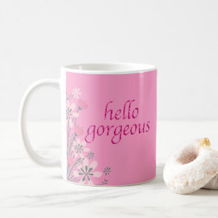 Mug Bonjour Girly des parties scintillantes   de rose