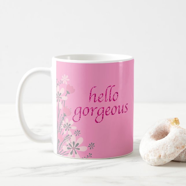 Mug Bonjour Girly des parties scintillantes | de rose (Avec donut)