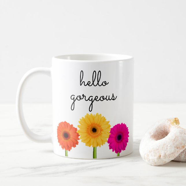 Mug Bonjour Gorgeous Gerbera Daisies Girly Chic Floral (Avec donut)