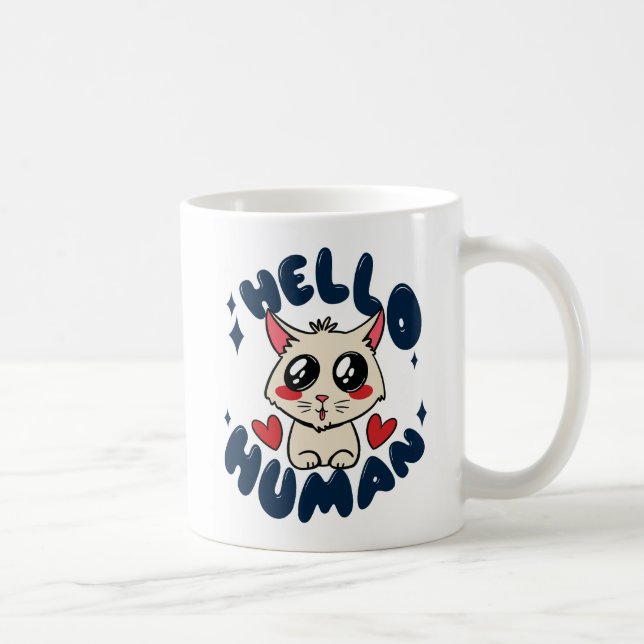 Mug Bonjour humain Chat Mignon (Droite)