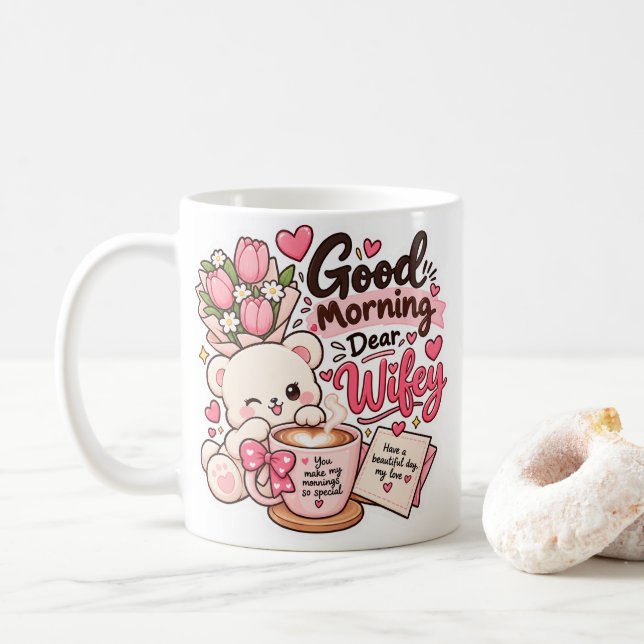Mug "Bonjour ma chère femme" mignon (Avec donut)