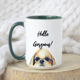 Mug Bonjour Magnifique ! Aquarelle mignonne Chih Tzu