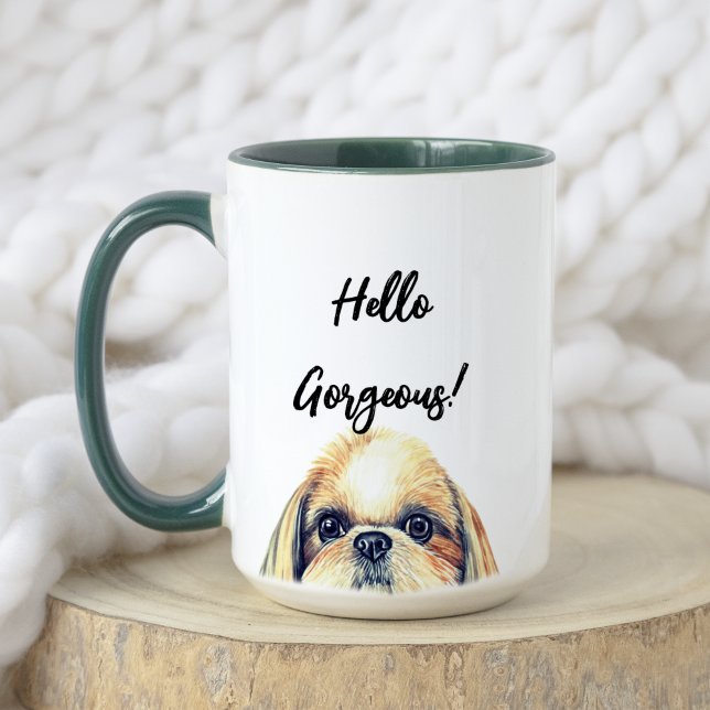 Mug Bonjour Magnifique ! | Aquarelle mignonne Chih Tzu (Front)