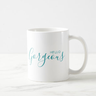 Mug Bonjour Magnifique Script Turquoise Moderne Café 