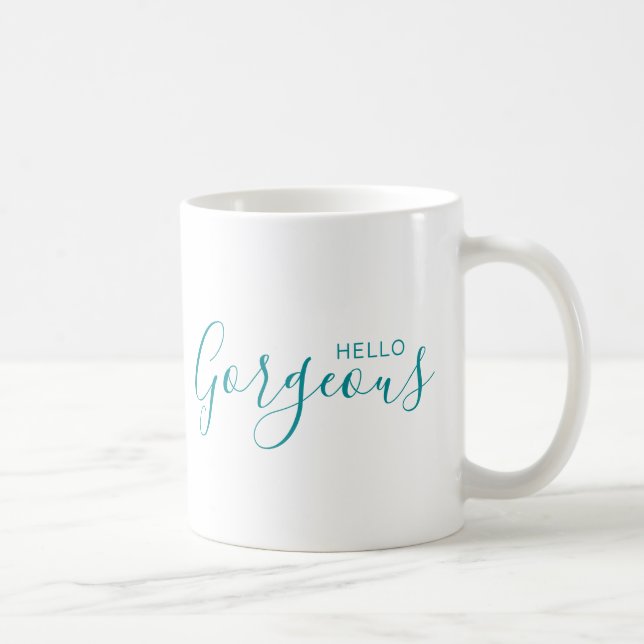 Mug Bonjour Magnifique Script Turquoise Moderne Café M (Droite)