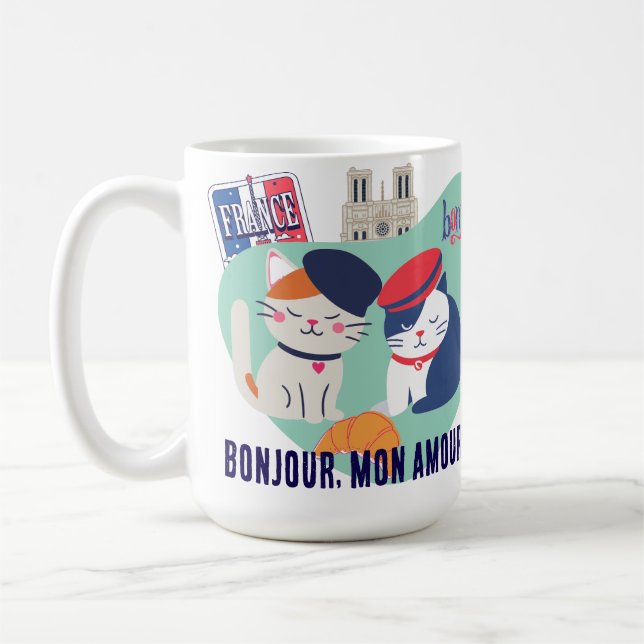 Mug Bonjour Mon Amour | French Culture Cats Gift (Gauche)