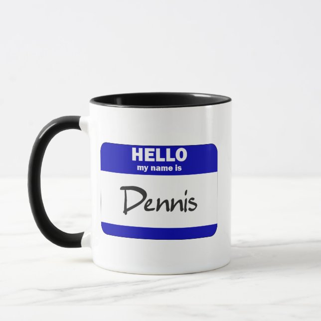 Mug Bonjour mon nom est Dennis (bleu) (Gauche)