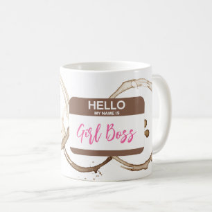 Mug Bonjour Mon nom est GIRL BOSS Nametag Cercles de c