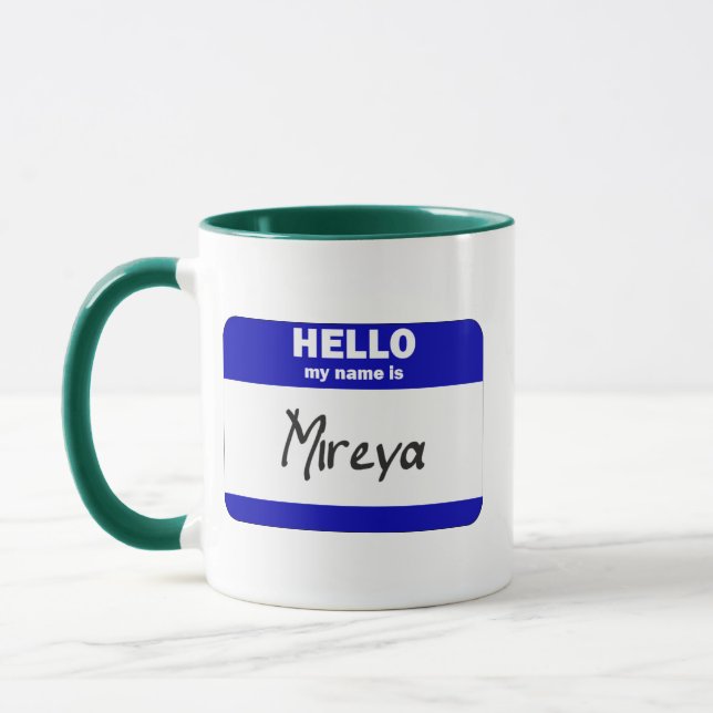 Mug Bonjour mon nom est Mireya (bleu) (Gauche)
