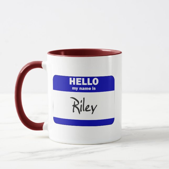 Mug Bonjour mon nom est Riley (bleu) (Gauche)