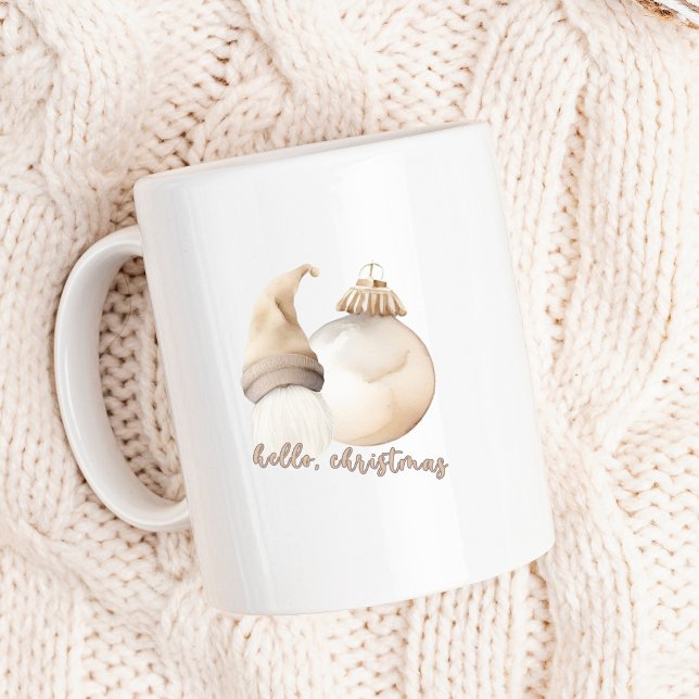 Mug Bonjour Noël Beige Gnome Ornement (Créateur téléchargé)