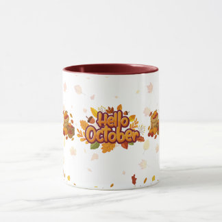 Mug Bonjour octobre Feuilles d'automne Citrouille Sais