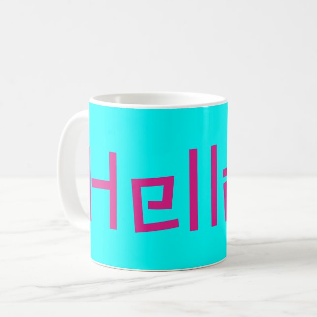 Mug Bonjour rose turquoise (Devant gauche)