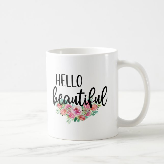 Mug Bonjour Roses Aquarelles Typographie Moderne De Be (Droite)