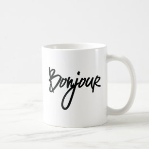 Mug Bonjour Script (Noir) pour les amateurs de café f