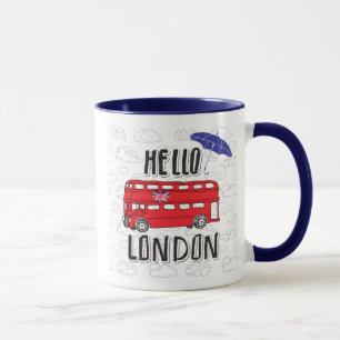 Mug Bonjour signe en lettres de main de Londres   avec