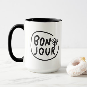 Mug Bonjour Simple Moderne Floral Français Salutation