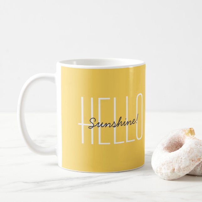 Mug Bonjour Sunshine Typographie moderne Jaune Bleu (Avec donut)