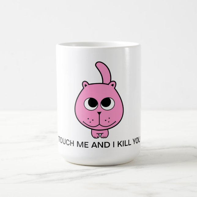 Mug bonjour texte rose petit chat kitty sourire dessin (Centre)
