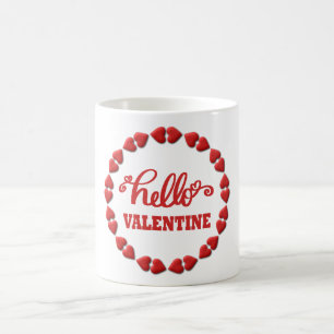 Mug Bonjour Valentine avec Coeurs Saint Valentin