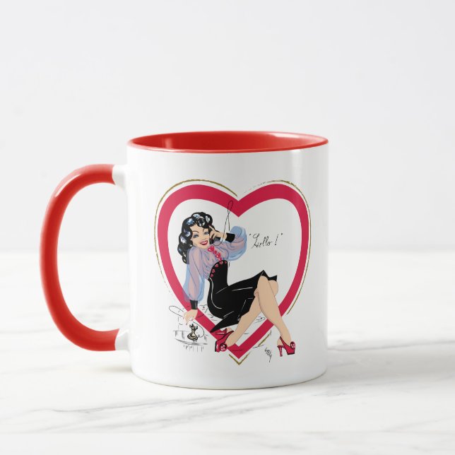 Mug Bonjour Valentine Pin-Up Girl des années 1940 (Gauche)