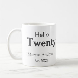 Mug Bonjour vingt anniversaire ajouter nom est. Ajoute