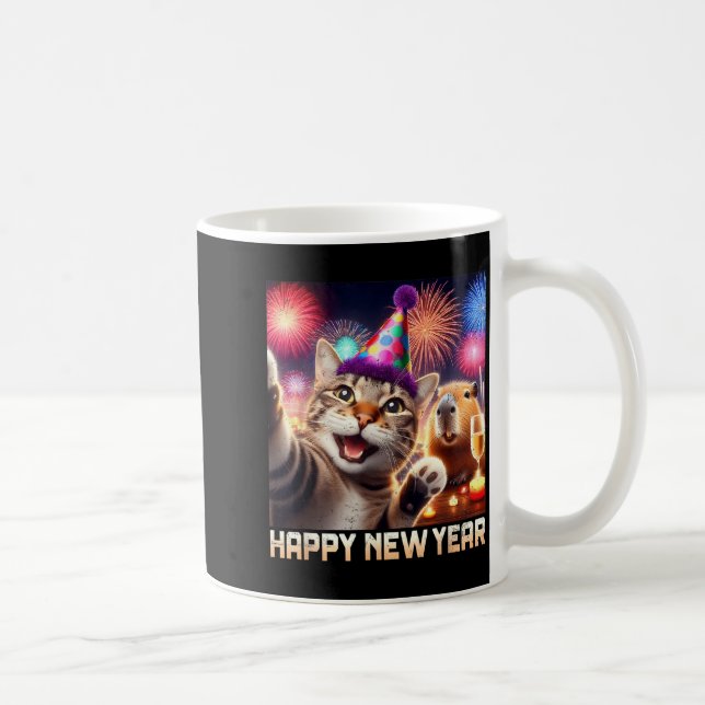 Mug Bonne année 2026 Art de fête de chat mignon capyba (Droite)