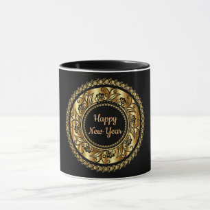 Mug Bonne année, élégant noir et or,
