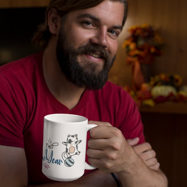 Mug Bonne Année Entre Les Chatons Sur Un Fil (Happy New Year Between Kittens Balanced On A Yarn Coffee Mug)