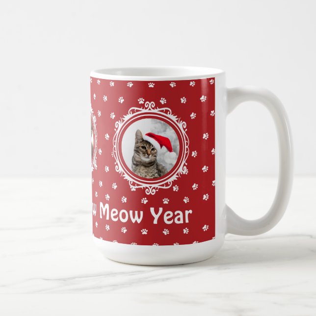 Mug 'Bonne année Meow' Amoureux des chats Noël (Droite)