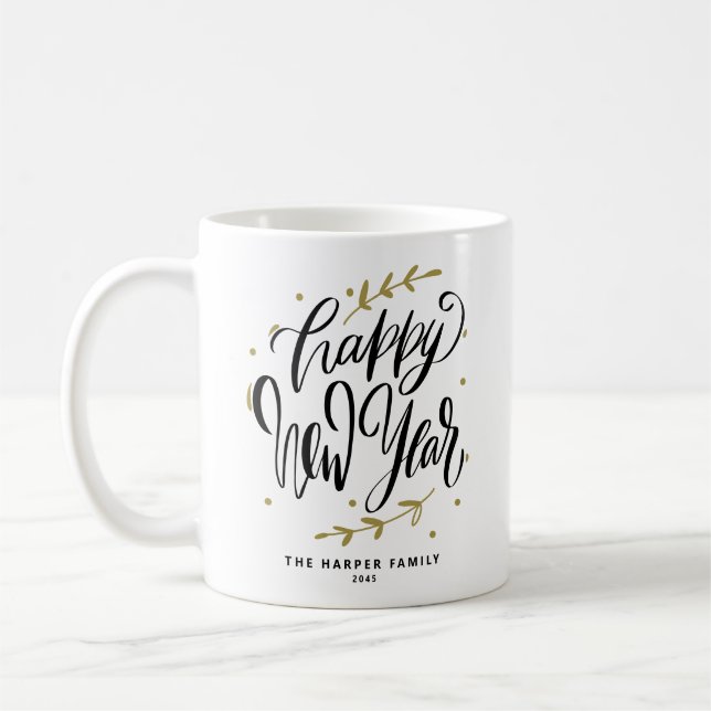 Mug Bonne année noire calligraphie moderne couronne (Gauche)