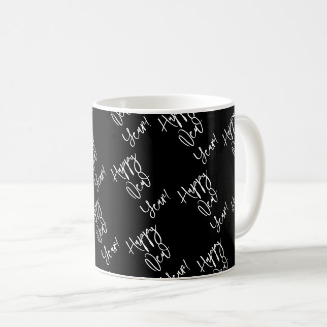 Mug Bonne année ! Typographie moderne en noir blanc (Devant droit)