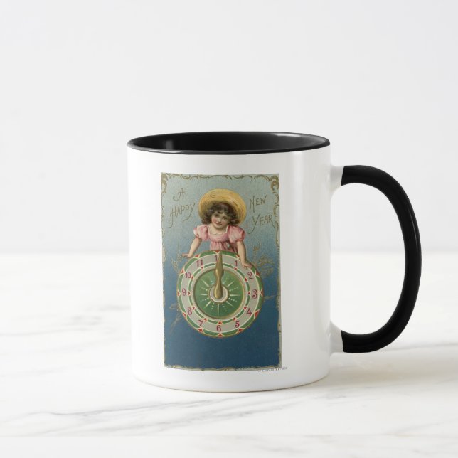 Mug Bonne annéeFille au sommet d'une horloge (Droite)
