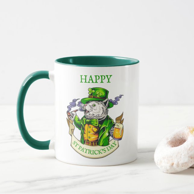 Mug Bonne bière de la Saint-Patrick Chat irlandais drô (Avec donut)