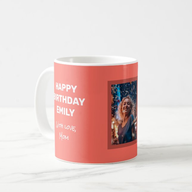 Mug Bonne Carte D'Anniversaire Avec Photo Sur Un Coral (Devant gauche)