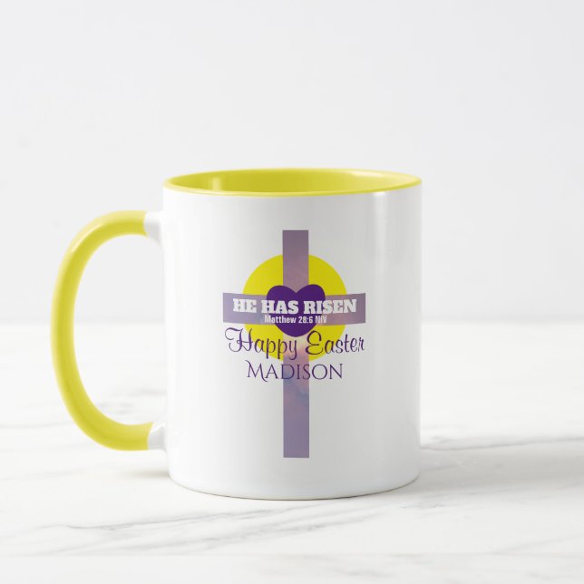 Mug Bonne Croix de Pâques Verse Nom personnalisé (Gauche)