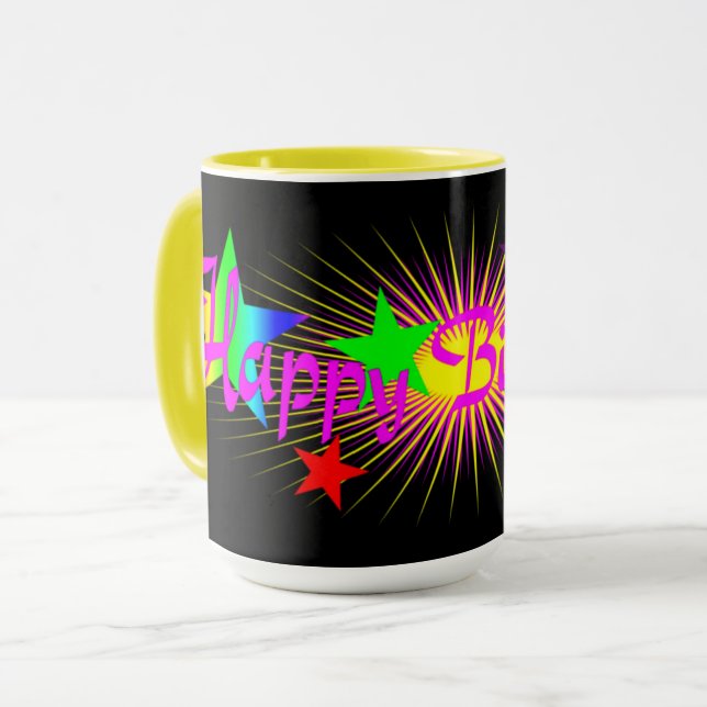 Mug Bonne fête d'anniversaire, amusant et coloré (Devant gauche)