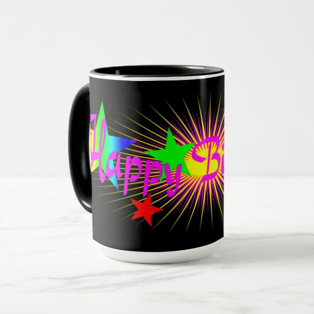 Mug Bonne fête d'anniversaire, amusant et coloré (Devant gauche)