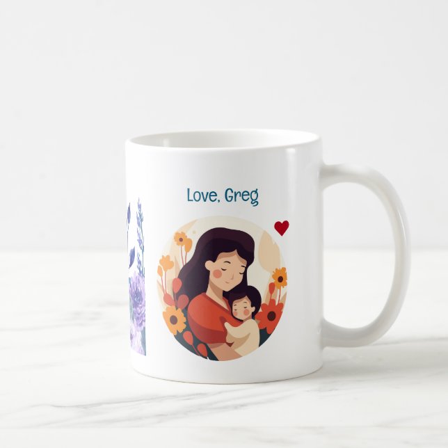 Mug Bonne fête des mères + année ! Floral, mère et enf (Droite)