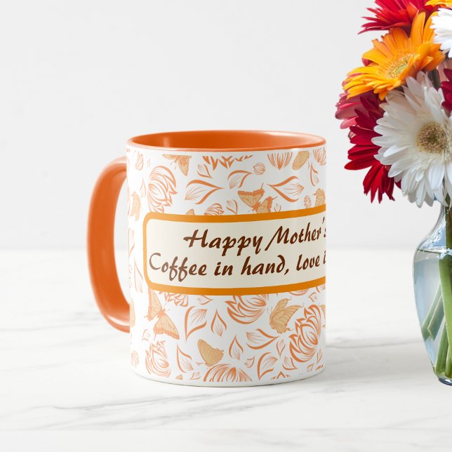 Mug Bonne fête des mères avec Motif aux papillons oran (Créateur téléchargé)